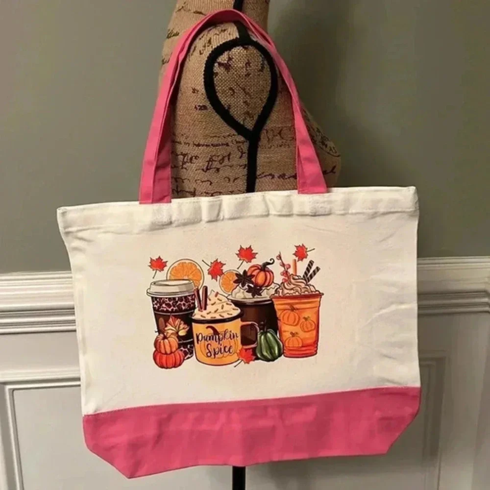 “Pumpkin Spice/Coffee” / Fall Canvas Tote Bag - Fall/Autumn Design